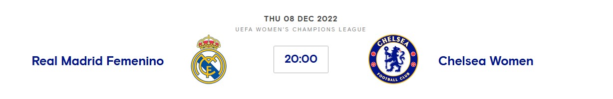 Real Madrid Women V Chelsea Women (CL) 8th December 2022 20:00