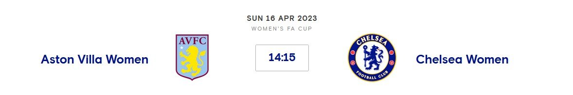 Aston Villa Women V Chelsea Women (W FA) Sun 16th April 2023 14:15